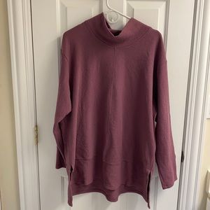 Purple mock-neck, tunic activewear sweater